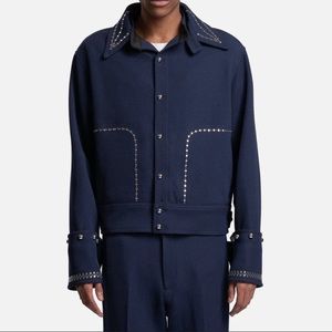 Wales Bonner Studded Wool Delta Jacket NWT - Navy Sz 52 (As Seen on Bad Bunny)
